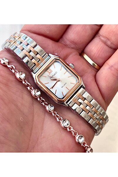 Ferrucci Milano Minimal Kare Kadran Çelik Kadın Kol Saati+Bileklik Hediyeli