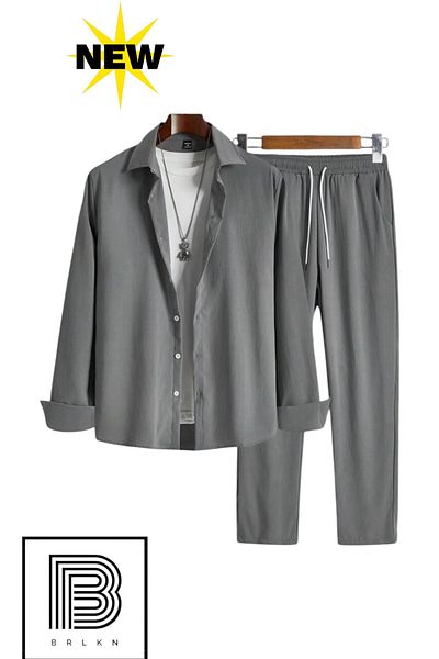 BRLKN Boyfriend Fit Seersucker Alaçatı Unisex Bürümcük Shirt Tracksuit Set