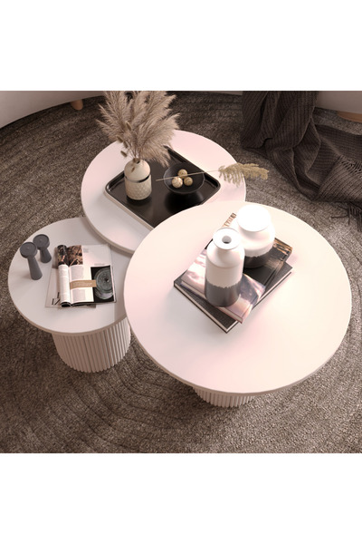 klubeconcept Bohem Breeze 3'lü Beyaz MDF Orta Sehpa Seti 100 % MDF