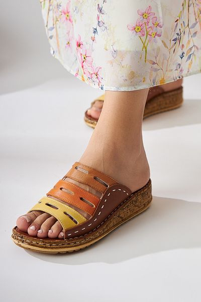 Limoya Genuine Leather Joelle Taba Comfort Laser Cut Women's Slippers