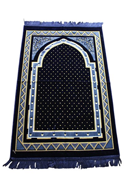 SALVUS Kadife Lüks Desenli Seccade -LACİVERT Namazlık Hac Umre Hediyelik ve Ç...