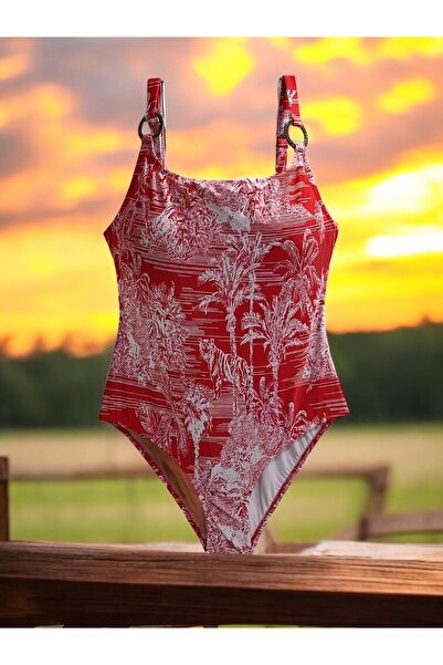 TooHot Women's Red Accessory Detailed Patterned Swimsuit