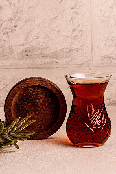 Snippy Trady - 6-Piece Glass Tea Set 12-Piece Wooden Base Glass Tea Set Set 6-Person Tea Plate