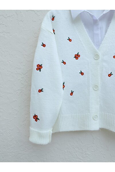 HİJABAYA Sprinkled Flower Embroidered Knitwear Cardigan