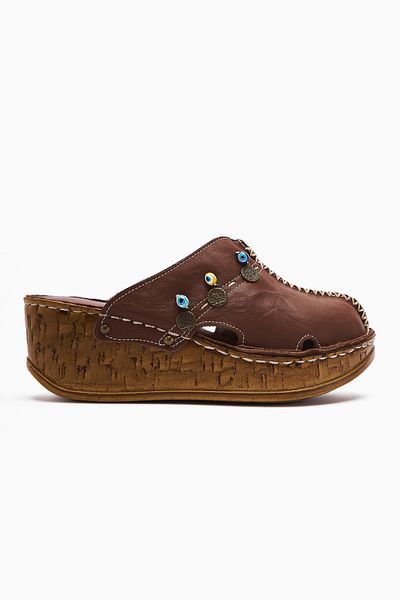 Limoya Genuine Leather Annika Soil Antique Detailed Wedge Sabo Women's Slippers