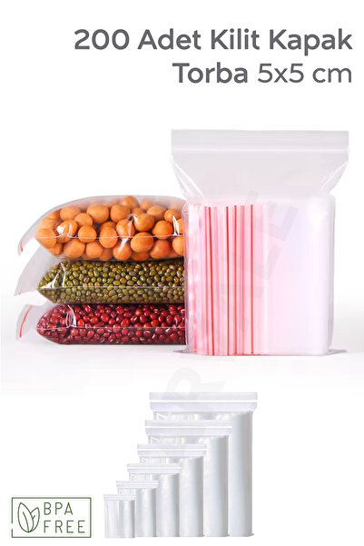 ARVALE Şeffaf Kilitli Torba | Ziplock Bpa Free | Saklama Poşeti 5x5 Cm -200'lü