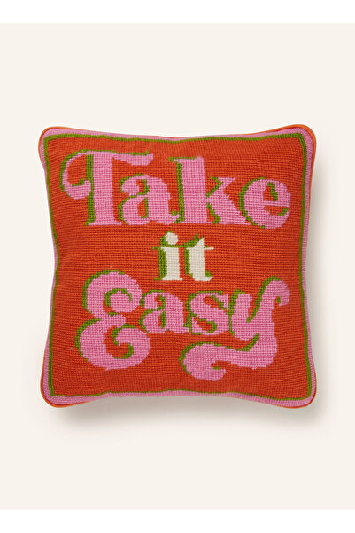 Jonathan Adler TAKE IT EASY Yastık 30x30 cm, Yün Ön Yüzey, Kaz Tüyü Dolgu, Mesajlı Tasarım