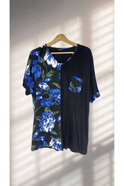 Vinola Kadın Çiçek Desenli Viskon-Likra Karışımlı Tunik Bluz