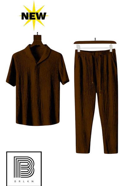 BRLKN Boyfriend Fit Seersucker Fabric Alaçatı Unisex Bürümcük T-Shirt Tracksuit Set
