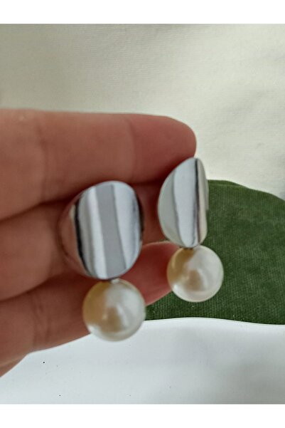 mos&more Gümüş Krem Taşlı Şık Kadın Küpe