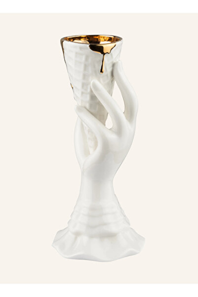 Jonathan Adler GILDED MUSE I-SCREAM Vazo Altın İç Yüzeyli, Heykelsi Porselen Tasarım