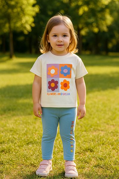 TRENDİMİZBİR Set pantaloni scurți pentru fete cu detalii florale