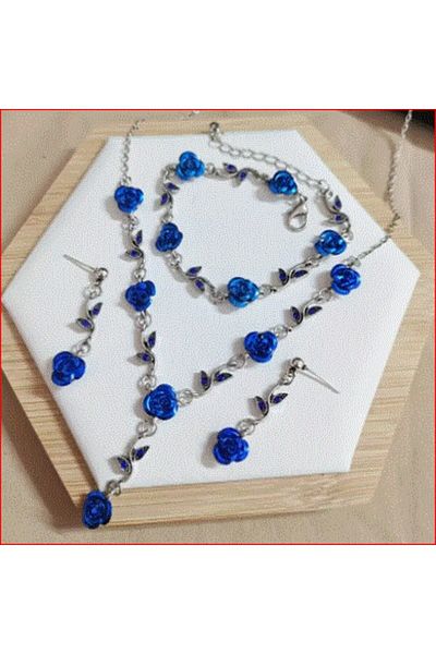 modares Rose Gold Plated Crystal Stone Necklace Earrings Bracelet Set Gift Set Gift for Lover Rose Flower Roses
