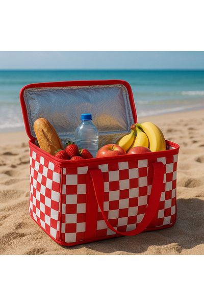keyfisepet en keyifli sepet 25 Liter Thermal Picnic Bag Red White |   Cooler Bag for Camping Beach Car