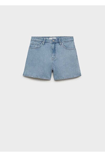 MANGO Woman Yüksek Bel Düz Kesim Denim Şort