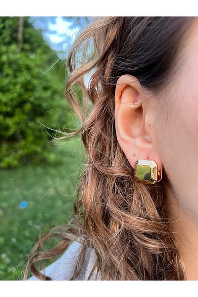 Glowy&Co. Hexa Gold Color Tarnish Steel Earrings
