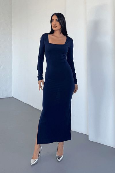 giyimmasalı Jersey Fabric Square Neck Pencil Dress - Dark Blue