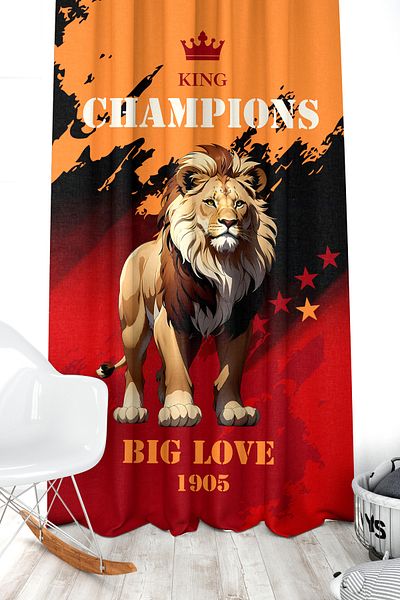 Bertille Home Children's and Baby's Room Yellow Red Fan Football Series Background Curtain Single Wing (Child Room Curtain)