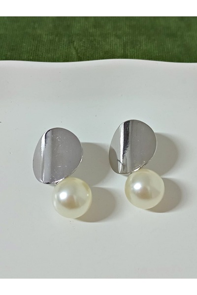 mos&more Gümüş Krem Taşlı Şık Kadın Küpe