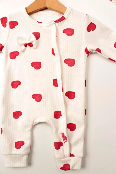 Çocuksan Baby&Kids Wear Baby Girls Romper Set - Heart Pattern, Cotton, Button and Bow Detail + Headband