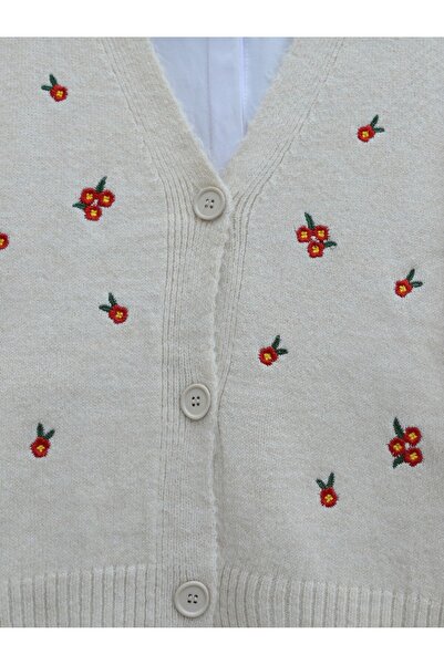 HİJABAYA Sprinkled Flower Embroidered Knitwear Cardigan