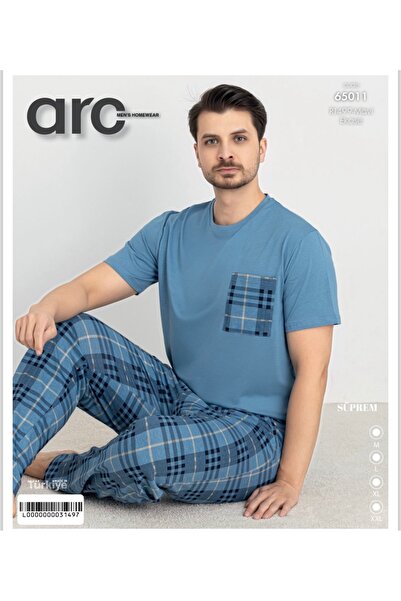 ARCAN Men's Homewear Süprem Kumaş Kısa Kollu Erkek Pijama Takımı