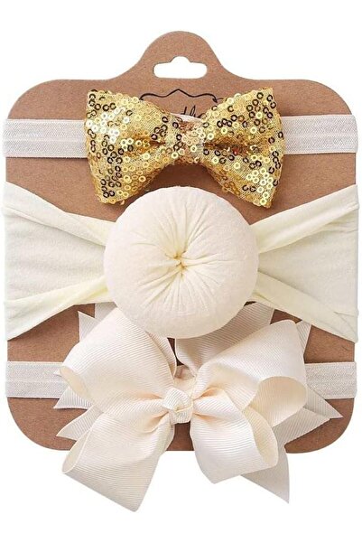 tgc عصابة رأس مرنة للأطفال من ذا جيرل كاب مصنوعة من النايلون القابل للتمدد، 3 قطع (ذهبي)، مقاس واحد