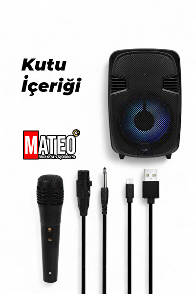 MATEO 8 inç RGB Işıklı Bluetooth Hoparlör Mikrofonlu 10W 1500mAh Karaoke FM USB TF Kart Girişli