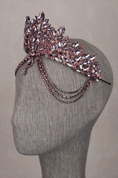 Hayalperest boncuk Velisse Pink Bridal Crown Stylish and Stoned Model