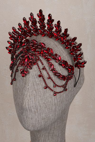 Hayalperest boncuk Elenora Wedding Crown for Bride with Dangle Henna Engagement Model Burgundy
