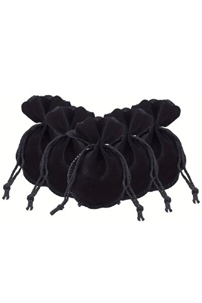 666 5Adet İthal Siyah Kadife Kese 9.5x7.5cm OrtaBoy 1.kalite Dokuma İpli Yuvarlak Büzgülü Altın Kesesi
