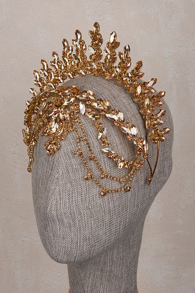 Hayalperest boncuk Elenora Dangle Detailed Crown Henna Engagement Wedding Bridal Accessory Honey