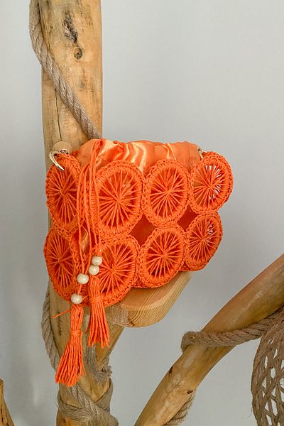 Mila Orange Satin Lined Straw Bag