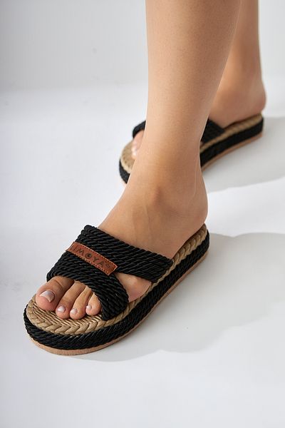 Limoya Menna Black Comfort Women's Straw Slippers