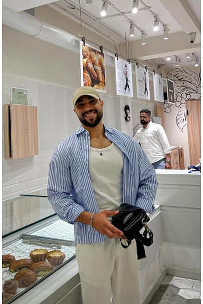 King Brothers Ανδρικό μακρυμάνικο πουκάμισο Oversize Loose Fit Μπλε Λευκό Ριγέ Βαμβακερή Τσέπη