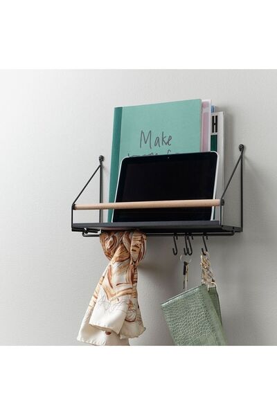 IKEA Duvar Rafı Kancalı Raf 42x12x26 Cm Siyah Renk Çelik kayın Ağscı