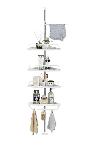 Generic Telescopic Bathroom Caddy, Plastic and Metal Corner Shower Shelf without Drilling