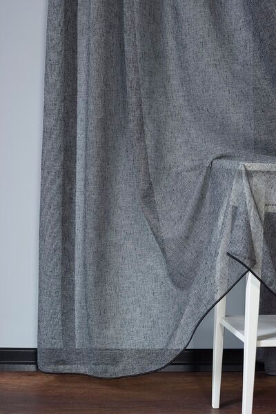 Elen's Antrasit Keten Ütü Istemeyen Kalın Tül Perde 1/2,5 Pileli Natural Tül Perde Lima