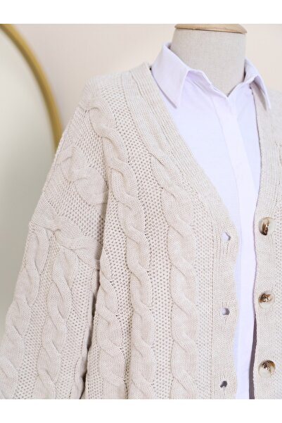 HİJABAYA Saç Örgülü Düğmeli Triko Hırka