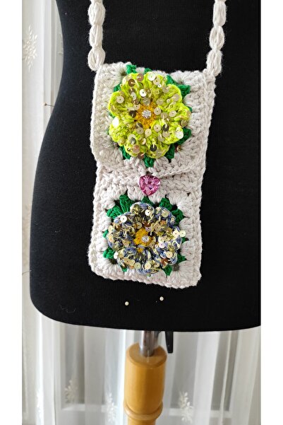 drt tasarım Kadın Taş detaylı çiçekli payetli mini çanta DRT-BAG-0021