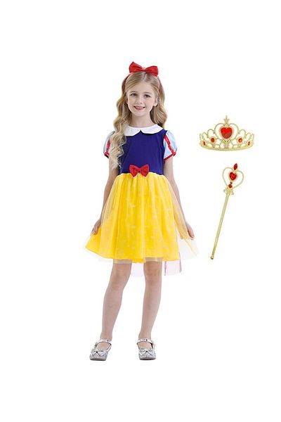 EvrikaUnity Girls' Snow White Princess Dress, With Headband, Crown and Wand, 4-5 years, 120cm, Multicolor