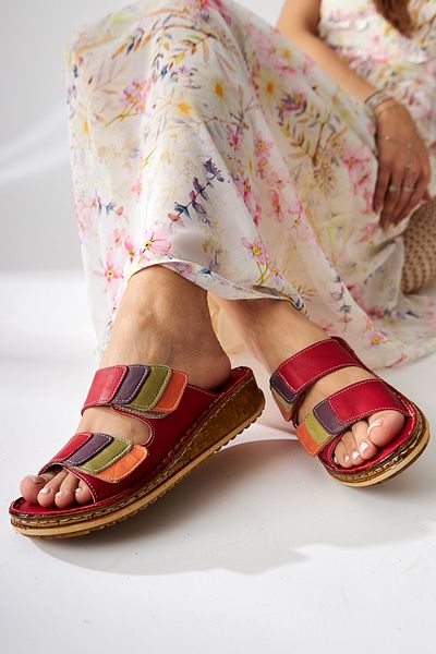 Limoya Genuine Leather Kassid Red Comfort Women's Slippers