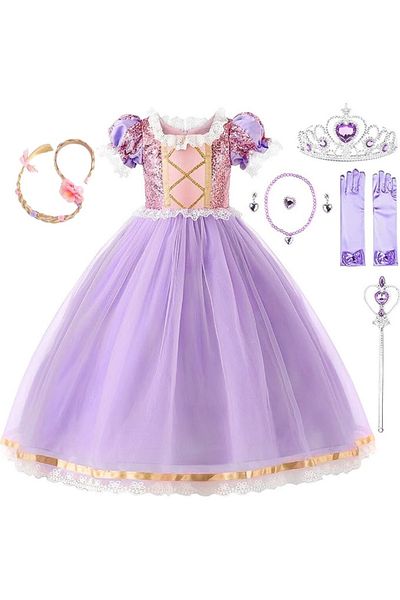 EvrikaUnity Rapunzel Princess Dress for Girls, Set with Crown and Accessories, 4-5 years, 120 cm, Pink