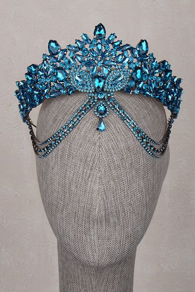 Hayalperest boncuk Velisse Stone Detailed Bridal Crown Sky Blue