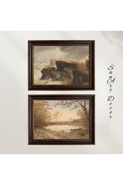 Sanart Комплект маслени картини, винтидж картина, рамкирана картина от 6 части, арт декор, ретро картини