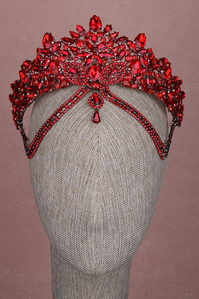 Hayalperest boncuk Velisse Red Sparkling Stone Bridal Crown Flashy Model