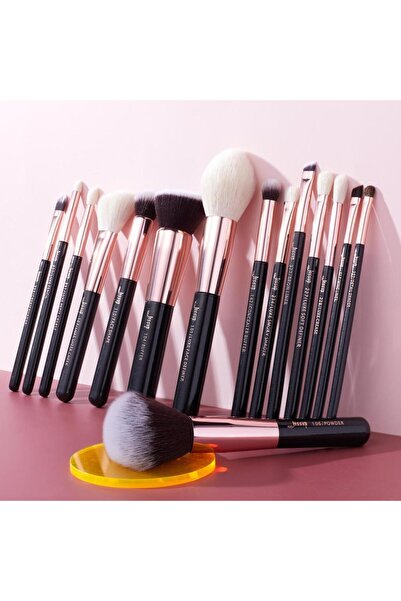 Jessup Set de pensule de machiaj profesionale Luxe, cu 15 piese, auriu-roz și...