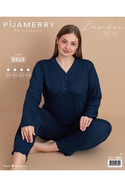 PİJAMERRY Жіночий комплект піжами, бамбукова мереживна, великий розмір 5543 / 1 штука