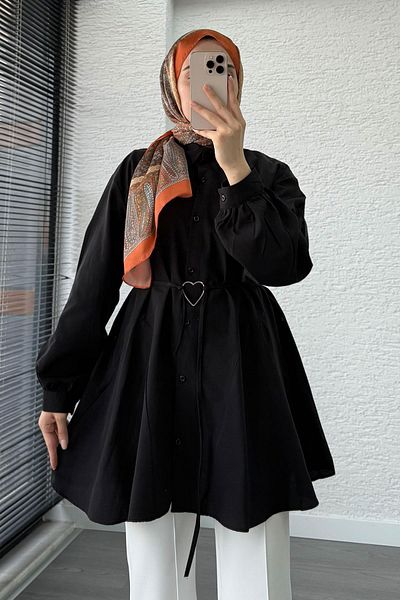 MELEK ARAZ Heart Belted Tunic - Black