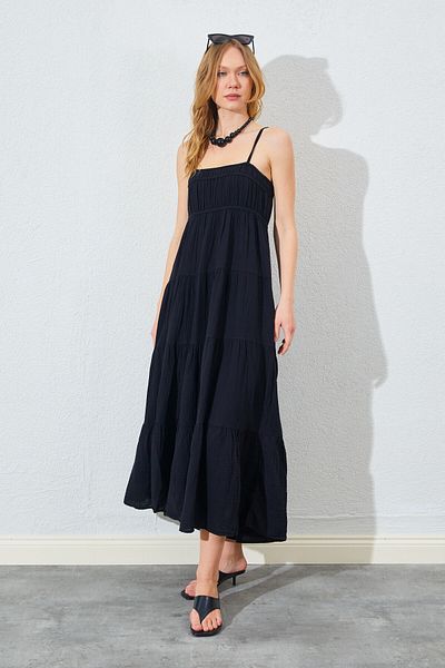 Manche Casual Muslin Women's Dress with Straps - Black |   28-9744